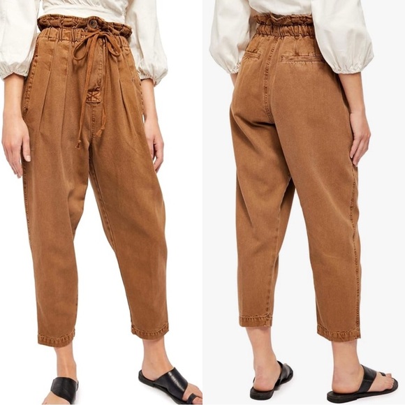FREE PEOPLE Drawstring MARGATE Pleated PaperBag Trouser Large - Picture 1 of 11